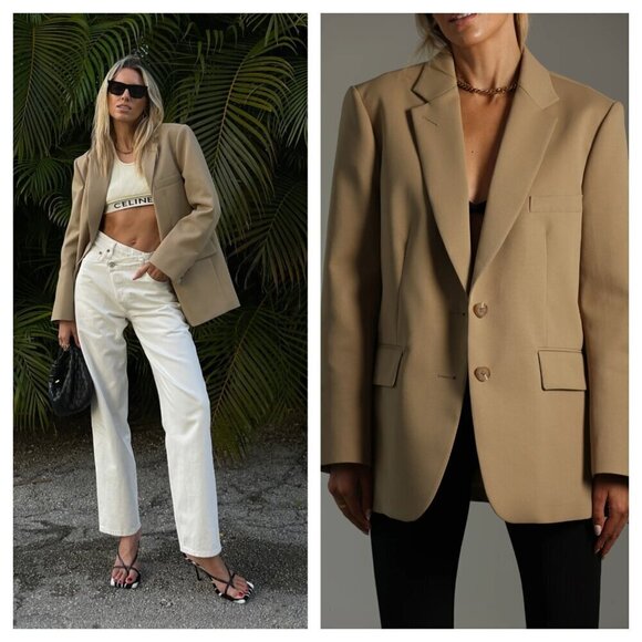 NWT Lisa Dicicco Oversized Blazer Two Button Single Breasted in Tan Women's XS S - Picture 1 of 14